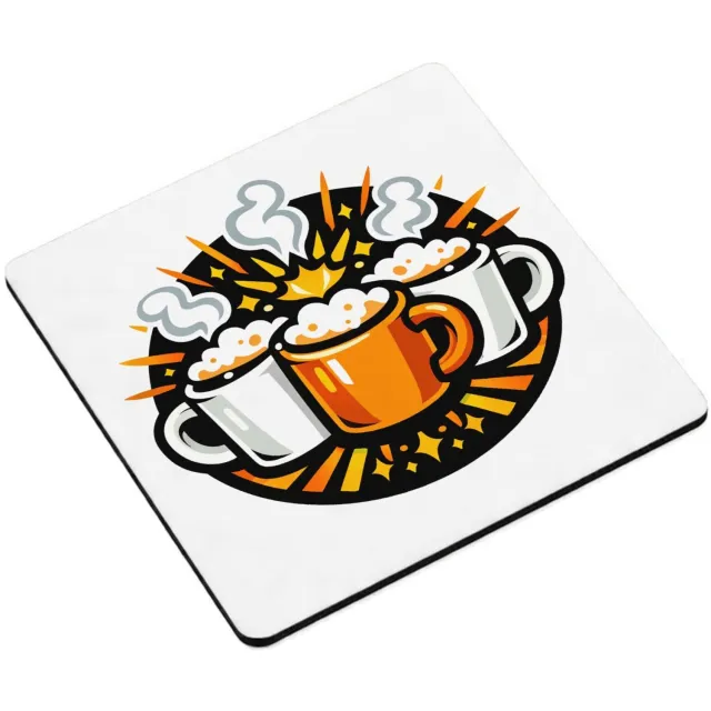 Mr Cadeautjes MDF magnetische fotolijst vierkant 9,5 - design Een humoristische vriendenprint met twee of drie koffiemokke | cadeau Wit