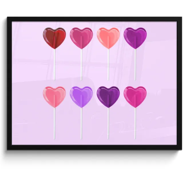 FrameYourWall Poster in lijst - Fotolijst 70x50 cm - Posters - Lolly - Hart - Roze - Snoep - Posterlijst zwart - Decoratie - Wanddecoratie woonkamer - Muurdecoratie slaapkamer