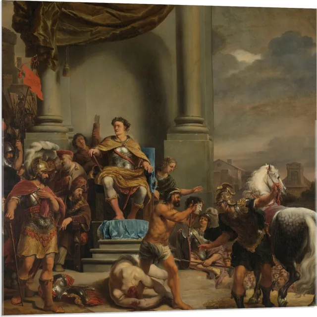 KuijsFotoprint Acrylglas - Oude Meesters - Titus Manlius laat zijn zoon onthoofden, Ferdinand Bol - 80x80cm Foto op Acrylglas (Wanddecoratie op Acrylglas) Rood