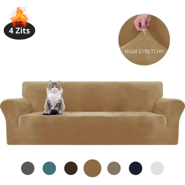 Nivard Bankhoes - Bankbeschermer - Stretch - Sofa Cover - Fluweel - Kameel - 4 Zits