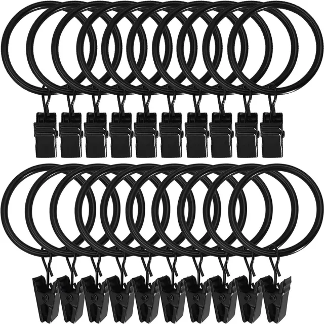 Excitat 30 stuks gordijnringen - met metalen clips - extra sterk - roestvrij - voor gordijnroedes zwart