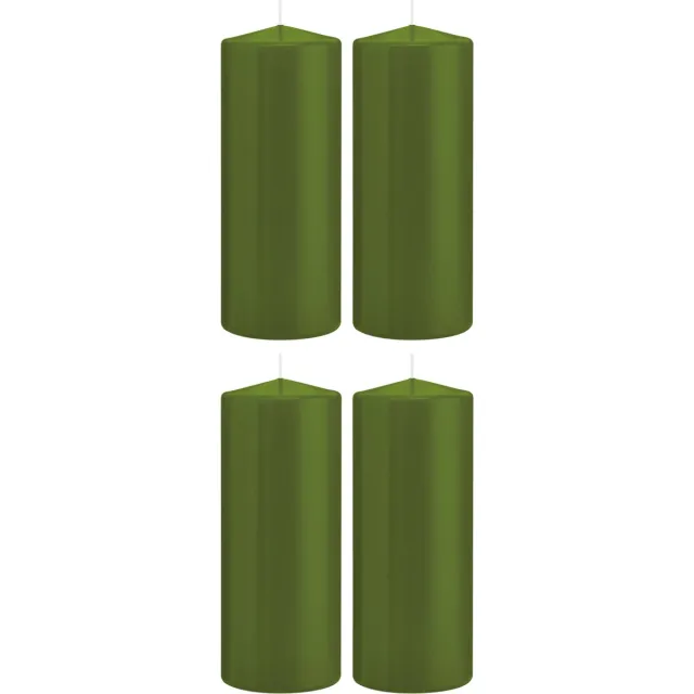 Trend Candles Cilinderkaars/stompkaars - 4x - olijfgroen - 8 x 20 cm - 119 branduren - horeca kaarsen