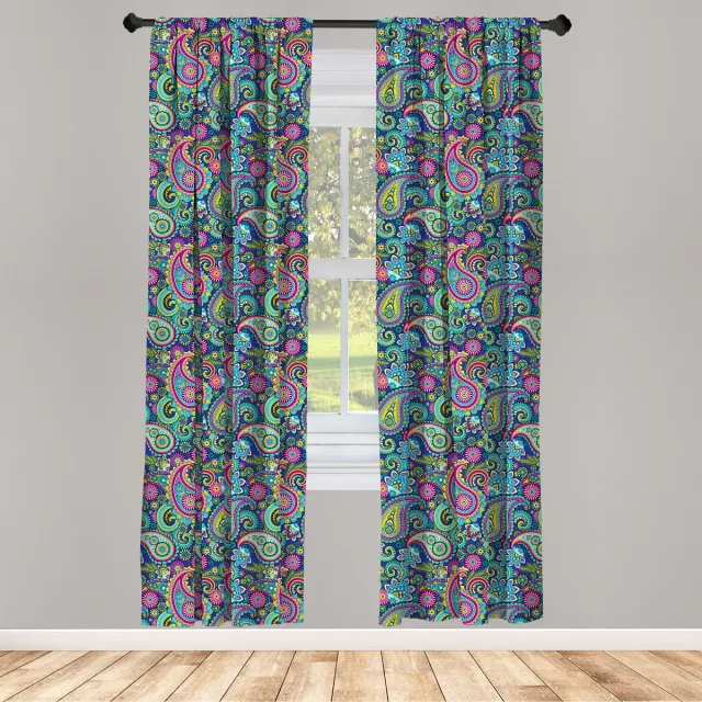 ABAKUHAUS Voorhangen – Navy-Blush Vintage Paisley – 2x75x225 cm – microvezel – halverdonkerend Blauw