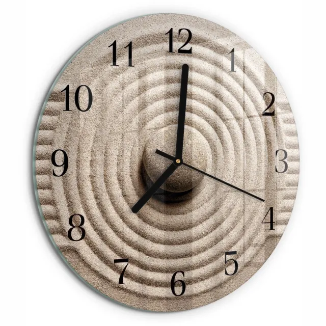 TULUP Wandklok - Steen Glazen Klok Met Print - 30fi cm - Bruin Moderne Glazen Wandklok - Zwarte Handen - Ronde Wandklok - Glazen Klok Met Print - Wandklok Glas Met Motief Bruin - Steen