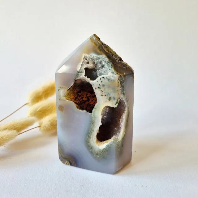Moonlight Gemstones Druzy Agaat Toren uit Uruguay 357 gram | Natuurlijke Geode Edelsteen meerkleurig