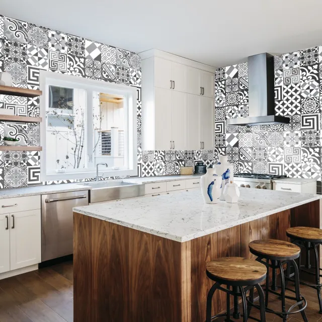 Ambiance Sticker Zelfklevende tegelmuurstickers voor keuken en badkamer - 30 cementtegelstickers, Azulejos Melania - 30 stickers, 10x10cm Multi color