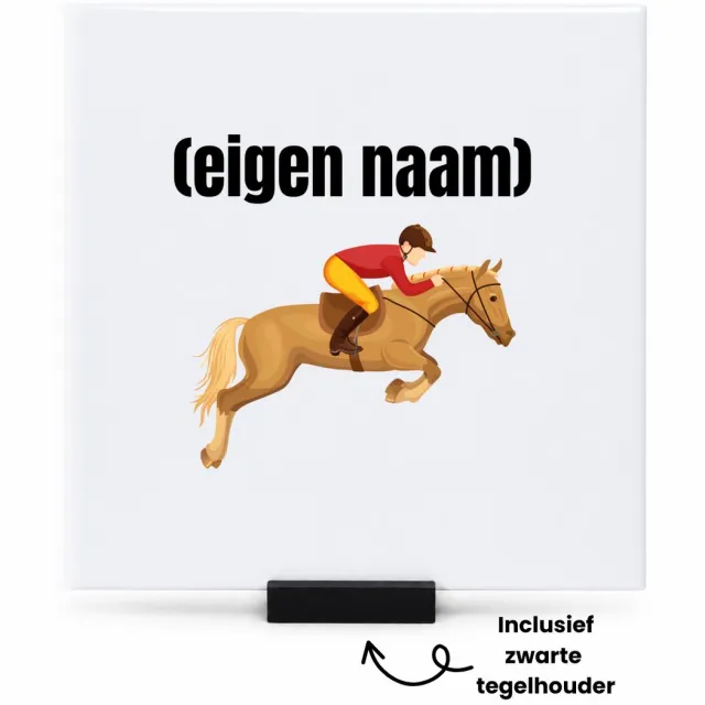 Hacebo paardrijden jockey tegeltje met tegelhouder - Paarden - paarden/jockey liefhebbers - tegeltjes met tekst - iemand die houdt van paarden of jockey - verjaardag - cadeau - kado - spreuktegels - 15x15 CM Wit