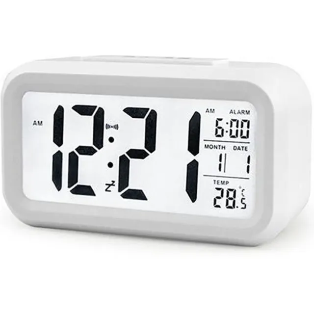 THAR Digitale Wekker - Alarm Klok met Temperatuur, Kalender, Snooze en LED Verlichting - Wit