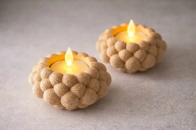 Home Moderne 3D Tealight Kaarsenhouder Beige met LED Kaars