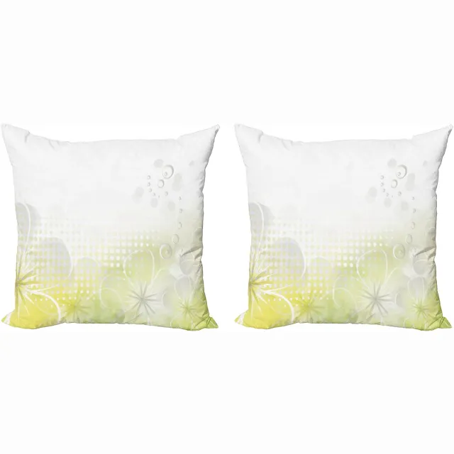 ABAKUHAUS Abstract Sierkussenhoes Set van 2, Bubbles Bloemen, Modern Accent Dubbelzijdige Digitale Print, 50x50, Blassgelb Lichtgrijs