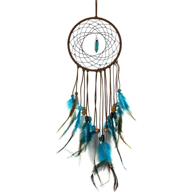 HomeShopXL Grote Handgemaakte Dromenvanger - Dromen Vanger - Dream Catcher - Dream Catcher Groot - Indianen Deco Droomvanger met Steen Kraaltjes Veren – Bruin / Blauw