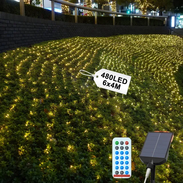 NAIZY Solar Lichtnet Buiten 6x4 m - 480 LED - 13 Lichtstanden - Afstandsbediening & Timer - IP44 - Warm Wit - NAIZY