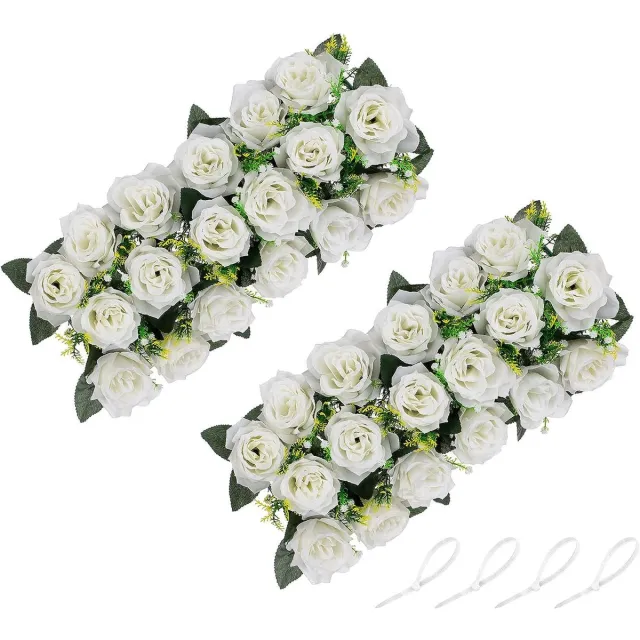 Goefly Kunstbloemen Centerpieces voor tafels 2 stuks witte bloemen 50 cm lang nep zijden bloemen rozen arrangementen voor bruiloft feest tafelloper eetkamer woonkamer middelpunt decor