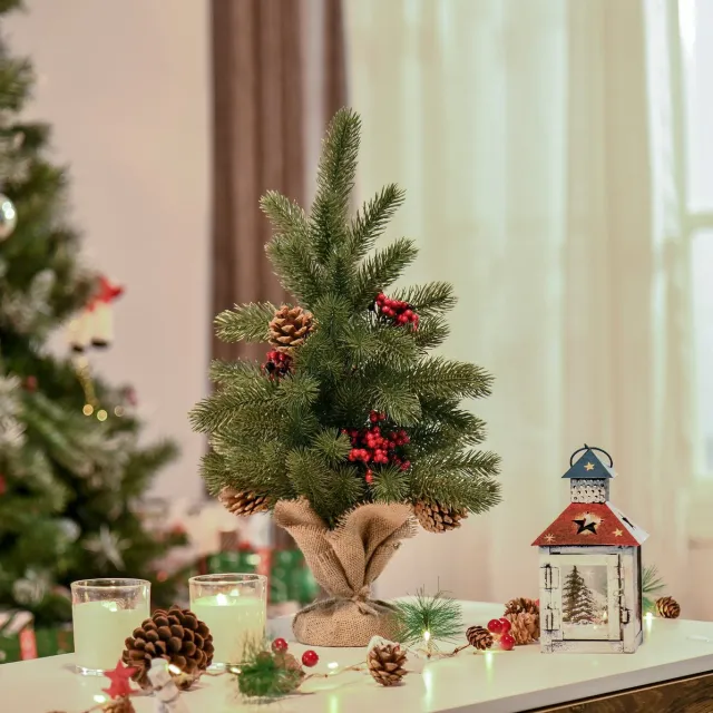 COVREO Mini kerstboom 50 cm groen, kunststof met 55 takken en decoratie