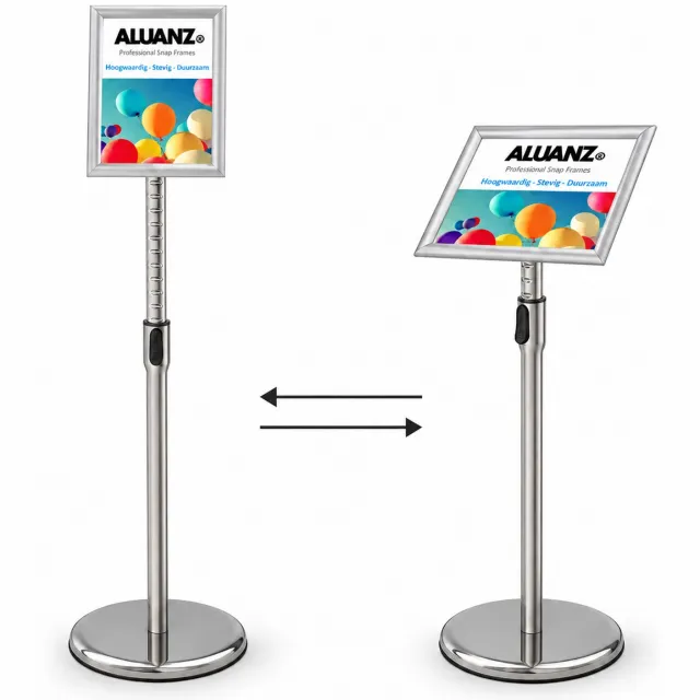 Aluanz Informatiestandaard A4 Zilver – In Hoogte Verstelbaar 81-124 cm – Kliklijst met Beschermfolie