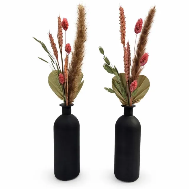 Flowercreations Droogbloemen in mat zwarte vaas zwart-roze