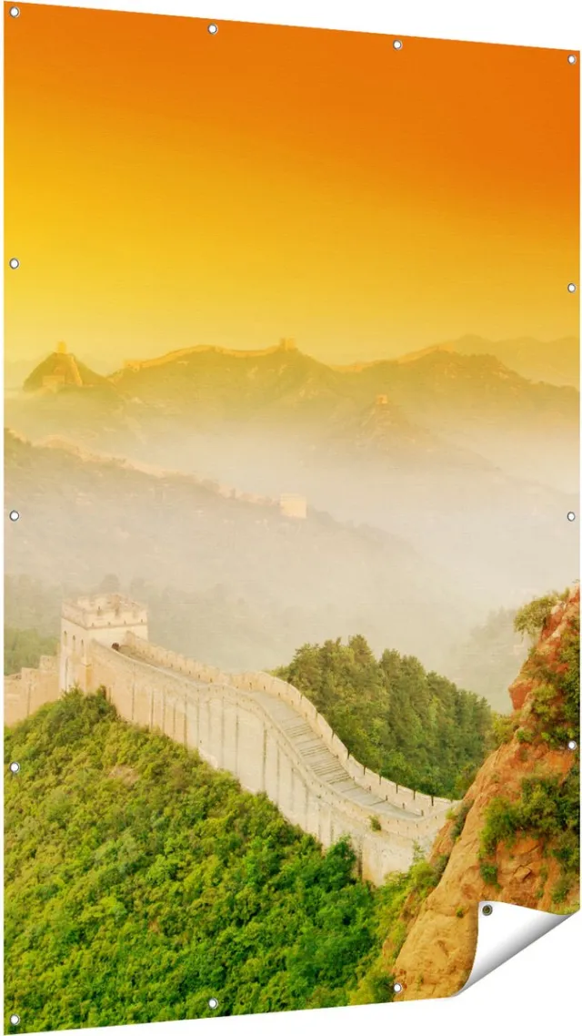Gards Tuinposter Chinese Muur bij Zonsopgang - 120x180 cm - Tuindoek - Tuindecoratie - Wanddecoratie buiten - Tuinschilderij Multikleur