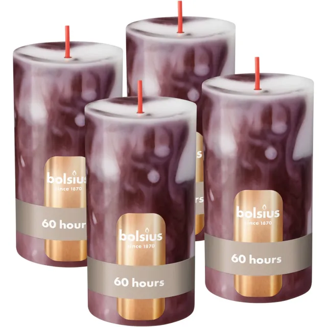 Bolsius Marmer Stompkaars - Marble - Rood - 4 stuks - 13 cm - 60 Branduren