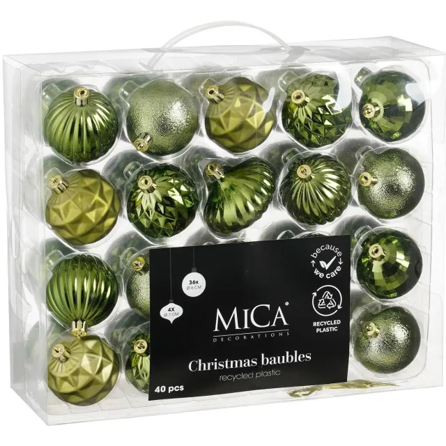 Mica Decorations Kerstballen onbreekbaar groen - 40 stuks - (ø6cm) Donker groen