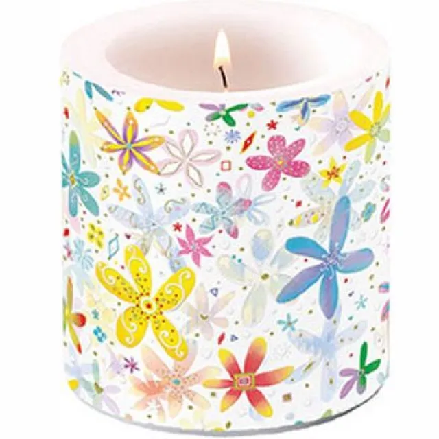 Ambiente Kaars - Small - Fancy Flowers - 35 branduren wit, roze, blauw, geel
