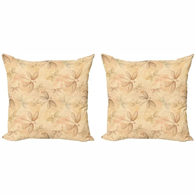ABAKUHAUS Kussenhoes 2x50x50 – Decoratief kussen – Vintage vogels & libellen – Pastel multicolor Pastel Bruin