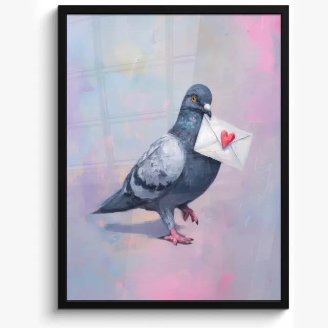 FrameYourWall Poster in lijst - Fotolijst 50x70 cm - Posters - Duif - Envelop - Paars - Posterlijst zwart - Decoratie - Wanddecoratie woonkamer - Muurdecoratie slaapkamer Duif - Envelop - Hartje