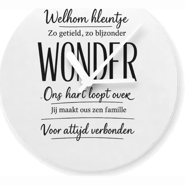 Mr Cadeautjes Glazen klok Ø 20 - design Een warme familieboodschap met één krachtwoord als visuele b | cadeau Wit