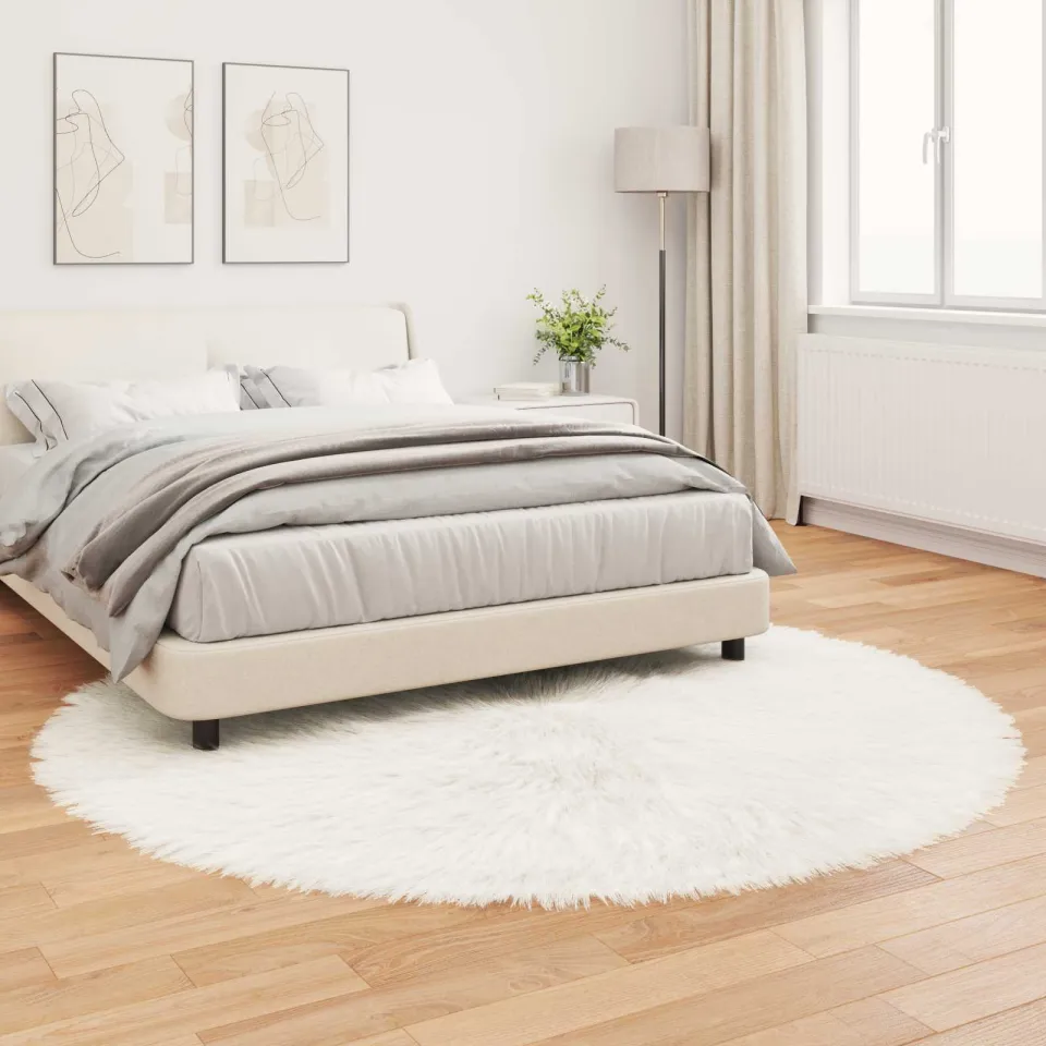 vidaXL Tapijt van imitatie TAFALLA Wit Ø 160 cm Polyester, foto 3