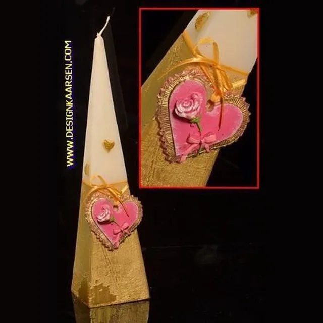 MilaNNE Hartjes Piramide kaars, GOUD/WIT, H: 24 cm Goud - Wit