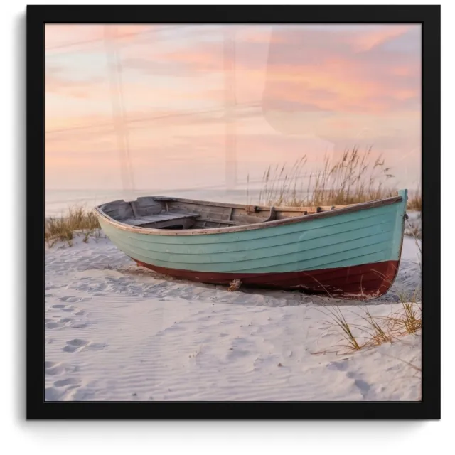 FrameYourWall Poster in lijst - Fotolijst 40x40 cm - Posters - Rustiek - Roeiboot - Zandstrand - Posterlijst zwart - Decoratie - Wanddecoratie woonkamer - Muurdecoratie slaapkamer
