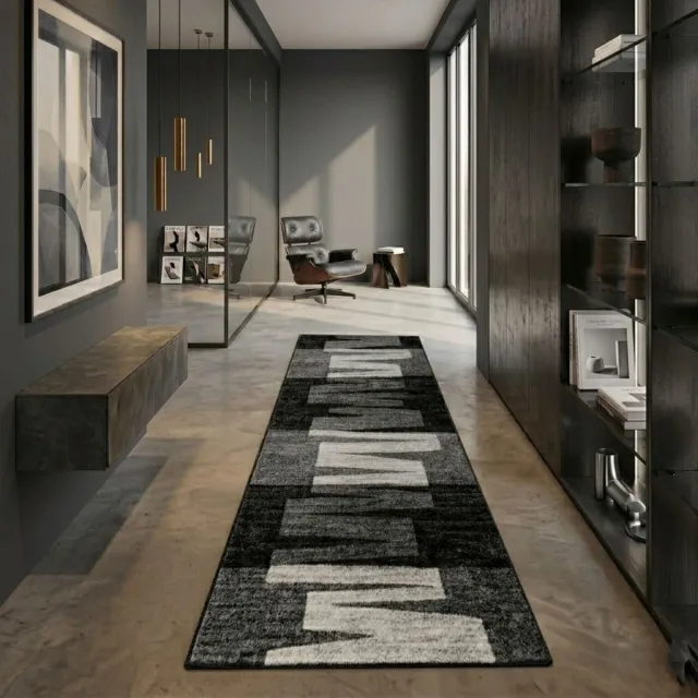 Floordirekt Tapijtloper Via Veneto - voor Keuken, Hal & Woonkamer - Op Maat - Tapijt per Meter - Keukenloper - Brug - Woonkamer Tapijt - Zwart - 80 x 450 cm