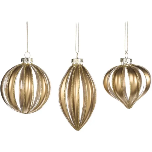 Goodwill Kerstbal "Stripe" Glas - Goud - D 8 Cm - Voordeelaanbod Per 3 Stuks Transparant