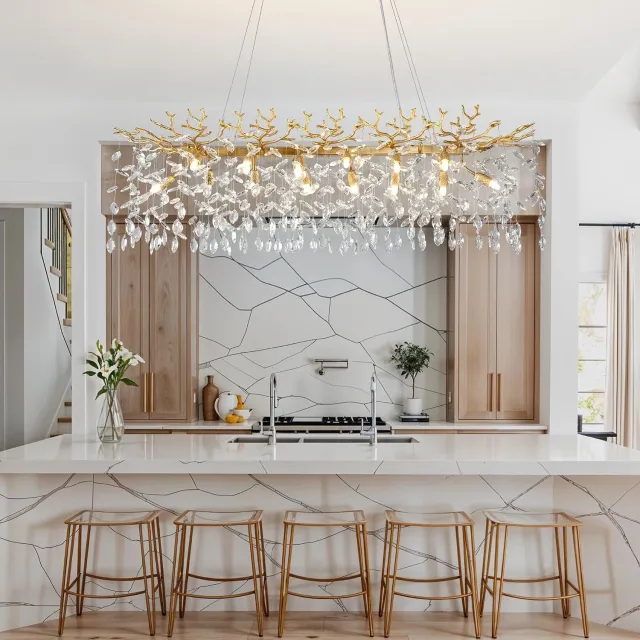 YUYI Kroonluchter K9 regendruppel kristal 120 cm rechthoekig 14 G9 fittingen goud boomtak Geschikt voor eetkamer en keukeneilanden