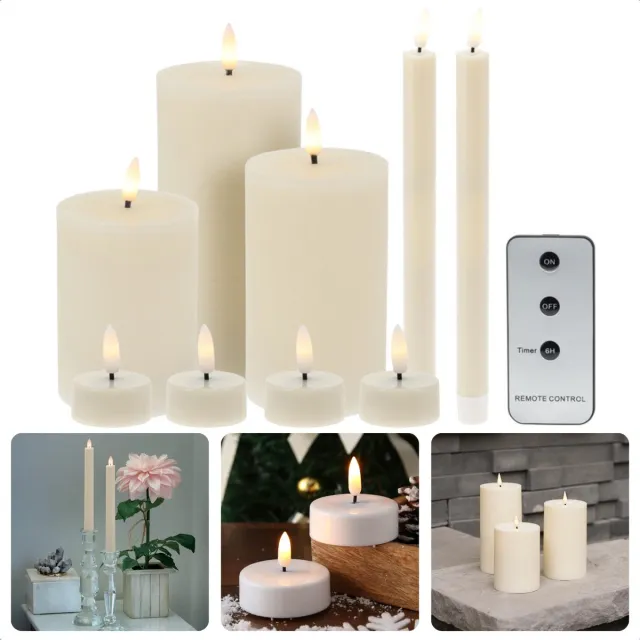 Cheqo LED Kaarsenset - Led Kaarsen met Afstandsbediening - Dinerkaars - Waxinelicht - Led Kaars met Flikkerende Vlam - Beweegbare Vlam - 9-Delig Met Afstandsbediening - Ivoor Wax NTB