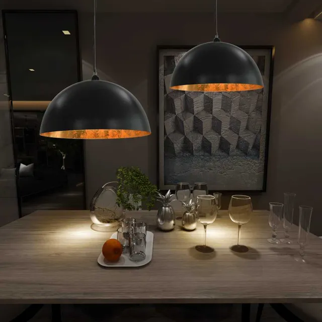 vidaXL Plafondlampen 2 st halfrond E27 50 cm zwart en goudkleurig