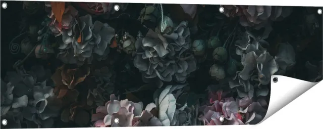 Gards Tuinposter Bloemen in het Donker - Duisternis - 120x40 cm - Tuindoek - Tuindecoratie - Wanddecoratie buiten - Tuinschilderij Multikleur