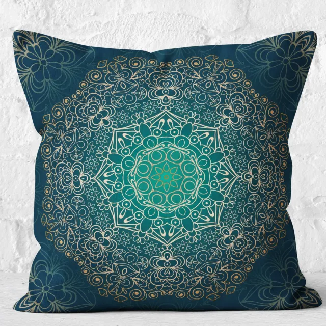 De Groen Home HARMONIE - Sierkussen Velvet - 45x45 - Gold mandala - Inclusief binnenkussen - Aan beide zijdig bedrukt