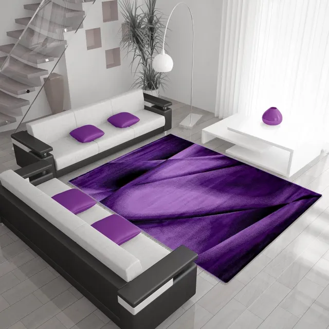 Ayyildiz Laagpolig vloerkleed, abstract ontwerp, violette kleur, woonkamerkleed, jute achterkant, afmeting: 120 cm x 170 cm Lila