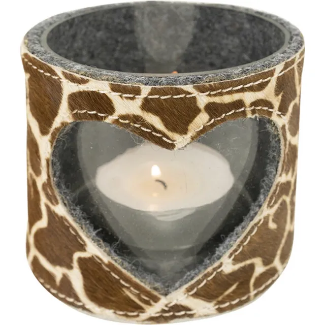 Mars & More Windlicht koe hart giraf - glas bruin - 10,5 cm hoog