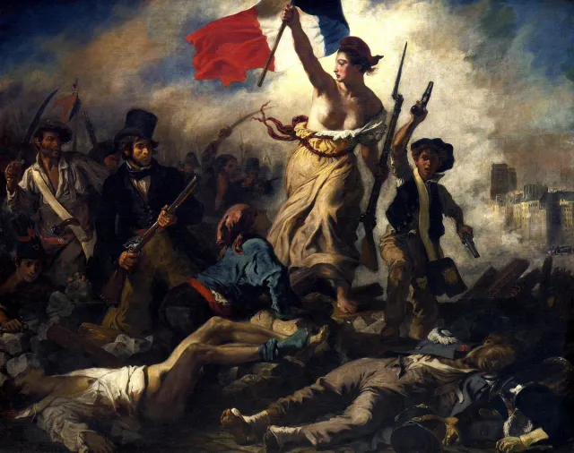 Esque Poster Eugène Delacroix - De vrijheid leidt het volk - 50x70 cm - Franse Revolutie Zwart