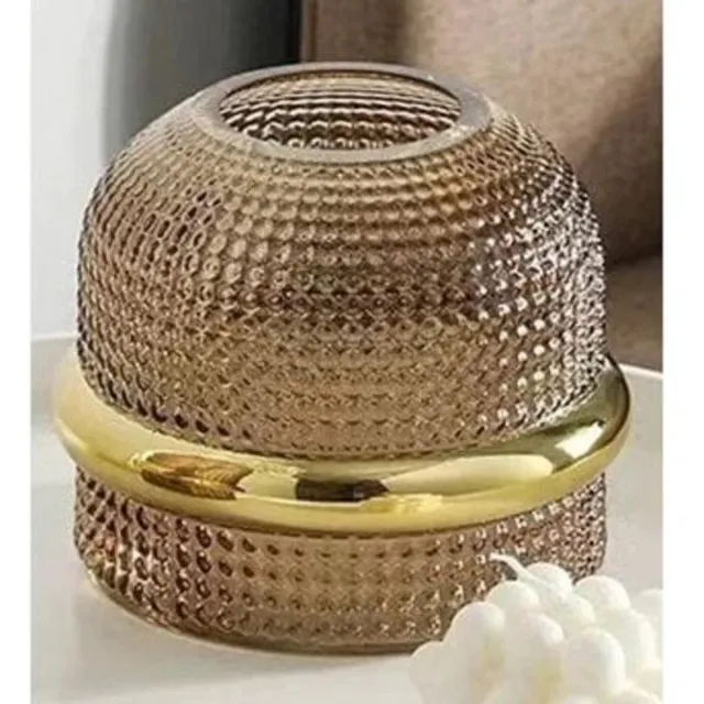 Aulica VAAS | BLOEMENVAAS | DECORATIEVE ACCESSOIRES | GLAS | BRUIN AMBER DORE GOUD | 18x18x25CM.