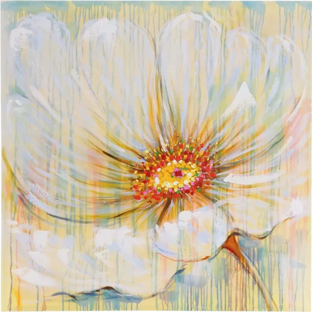 Cosmo Casa Olieverfschilderij - Witte Bloem - 100% Handgeschilderd - Muurschildering - Schilderij XL - 100x100cm Veelkleurig