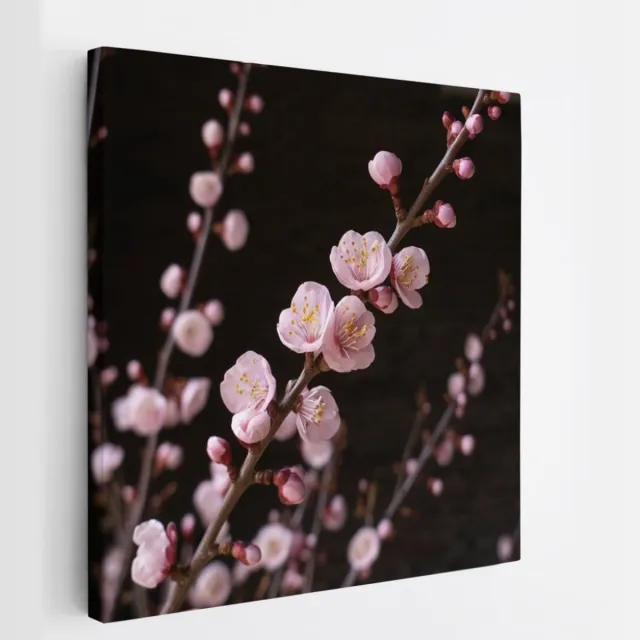 Saammp Canvas Schilderij - Roze bloesem aan tak - bloemen - 100x100 - Foto op canvas - Wanddecoratie - Muurdecoratie Woonkamer - Kantoor Decoratie Multicolor
