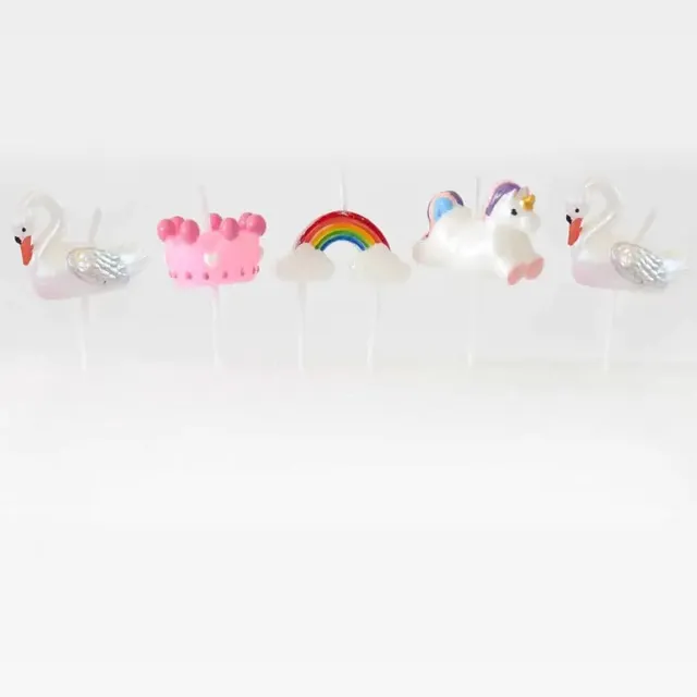 Smiling Faces Sprookjesachtige Taartkaarsjes - Cupcake Decoratie - Kroon- Zwaan- Regenboog - Unicorn - 5 stuks Fairytale