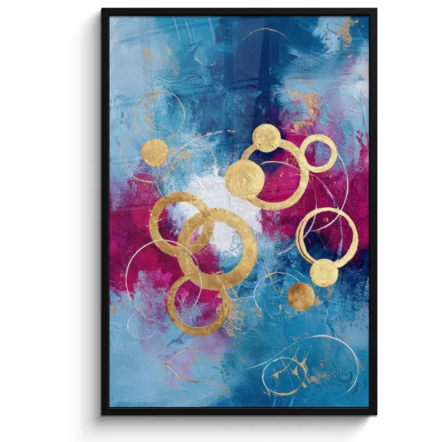 FrameYourWall Poster in lijst - Fotolijst 80x120 cm - Posters - Cirkels - Goud - Abstract - Posterlijst zwart - Decoratie - Wanddecoratie woonkamer - Muurdecoratie slaapkamer