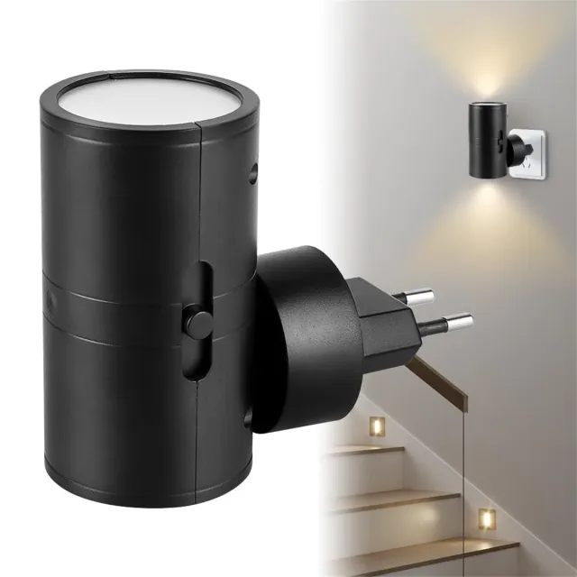 Ynkkvre Nachtlampje Stopcontact - 1 stuks - Stekkerlampen - 8.78 x 4.8 cm - Volwassenen - Boven en Onder Verlichting - Dimbaar - Dag- en Nachtsensor - Stekkerspot - Zwart
