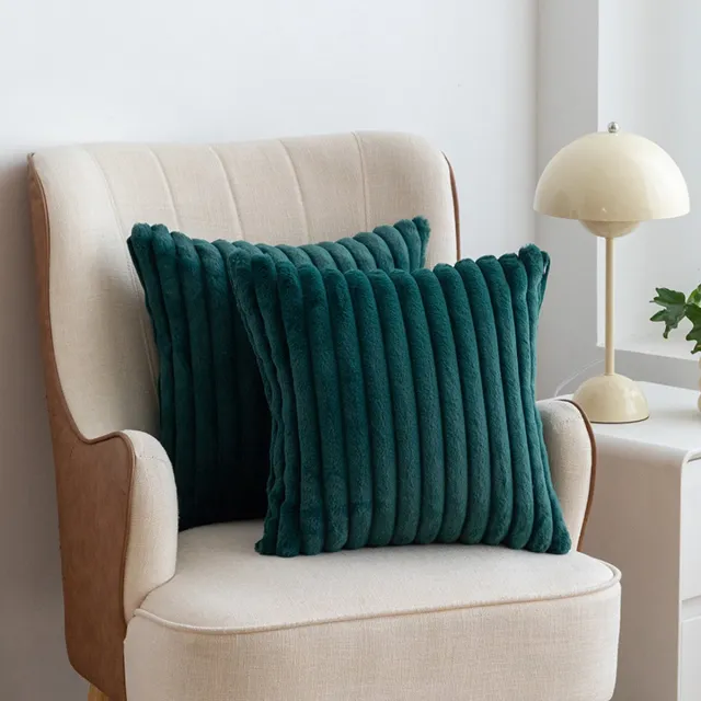 COVREO Sierkussenhoes 45x45 cm donkergroen pluche, 2 stuks met rits blackish green