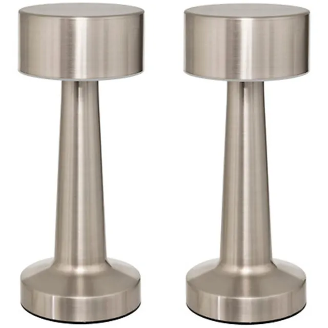 Atmosphera portable tafellamp Caracas - 2x - H21 cm - zilver - draadloos/oplaadbaar - binnen/buiten - aanraaksensor