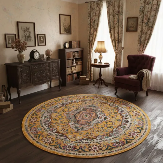 Muratap Picasso Sedona Rond Vintage Vloerkleed - Multi / Geel - Laagpolig