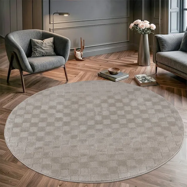 Muratap Vivant Chesterfield - Rond Vloerkleed Laagpolig Effen - Beige- 200 CM Ø